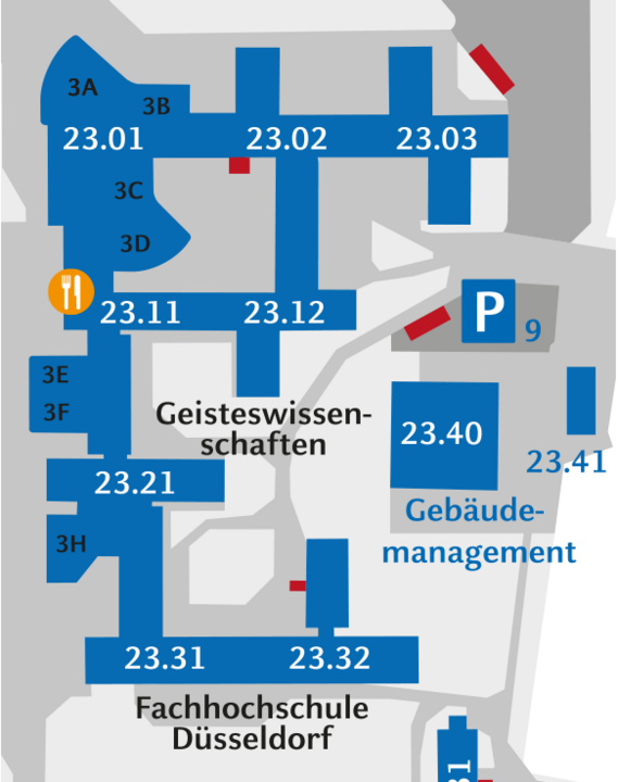 Ein Ausschnitt des HHU-Campusplans zeigt den Bereich 23