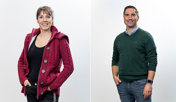 Zwei nebeneinander gesetzte Fotos von Prof. Dr. Sarah Genon und Prof. Dr. Simon Eickhoff