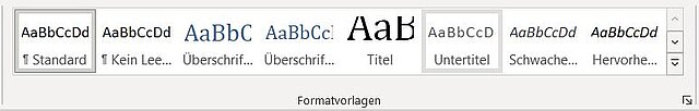 Screenshort der vohandenen Formatvorlagen in Microsoft Word