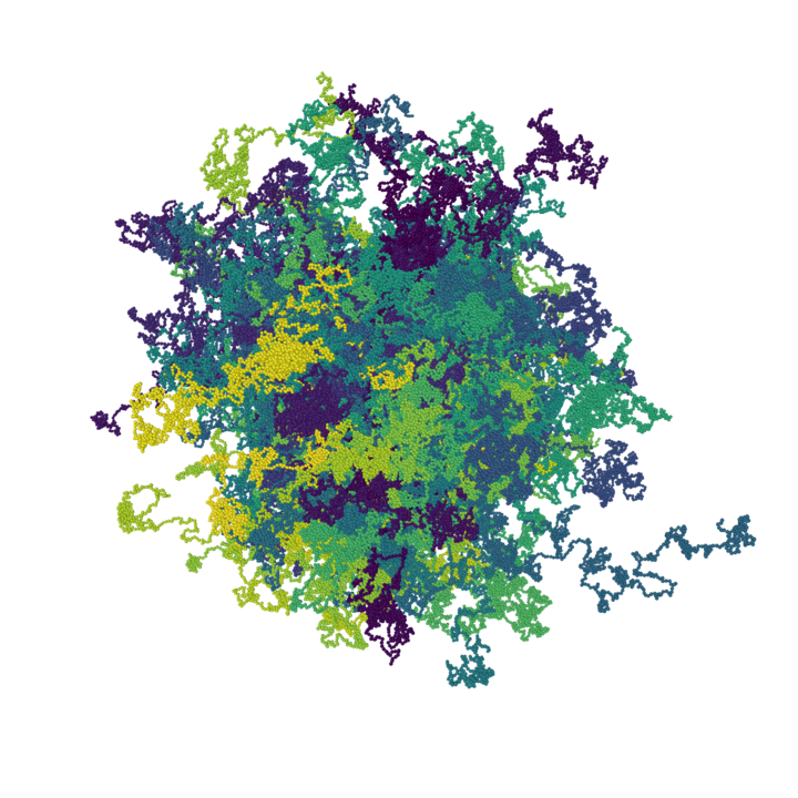 Computersimulation eines Knäuels von aktiven Polymeren