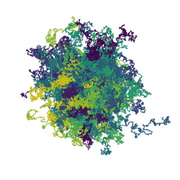 Computersimulation eines Knäuels von aktiven Polymeren