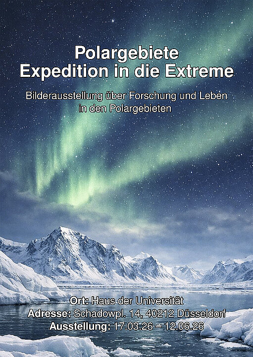Eisberge mit Polarlichtern und Schriftzug "Polargebiete - Expedition in die Extreme"