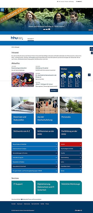 Ein Screenshot der Startsites des Intranets