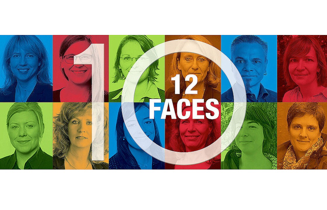 Zehn bunte Portraitfotos und die Zahl 10