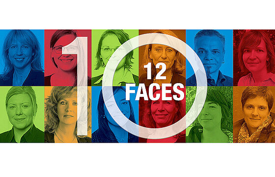 Zehn bunte Portraitfotos und die Zahl 10